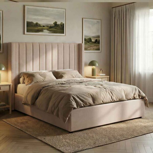 Madison Fabric Ottoman Storage King Size Bed In Stone
