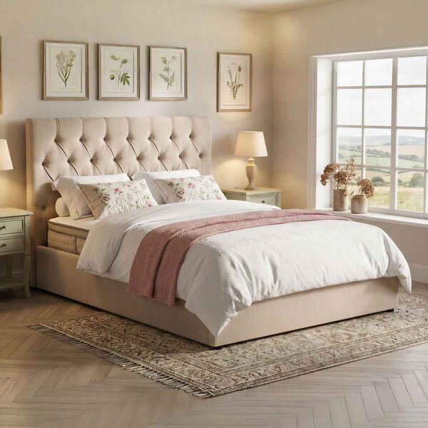 Middleton Fabric Ottoman Storage Double Bed In Stone