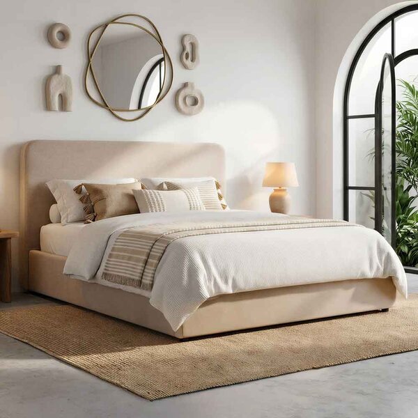Ascot Fabric Ottoman Storage Double Bed In Stone