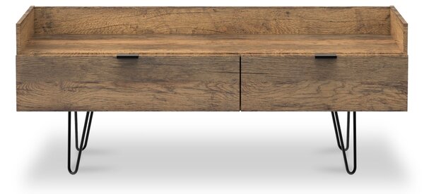 Moreno Rustic Oak Wooden Media Console Unit with Black Hairpin Legs | Roseland Furniture
