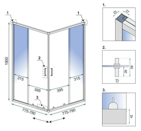 Shower enclosure Rea City 80x80 Gold Brush