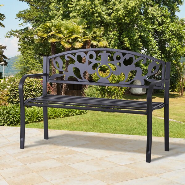 Outsunny Metal Frame Bench, 128Lx50Wx91H cm, Net Weight 12kg-Black