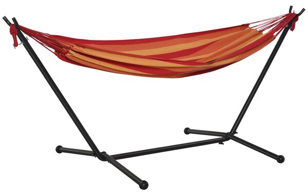 Outsunny 277 x 121cm Hammock with Stand Camping Hammock with Portable Carrying Bag, Adjustable Height, 120kg, Red Stripe