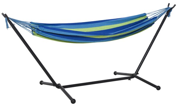 Outsunny 277 x 121cm Hammock with Stand Camping Hammock with Portable Carrying Bag, Adjustable Height, 120kg, Green Stripe
