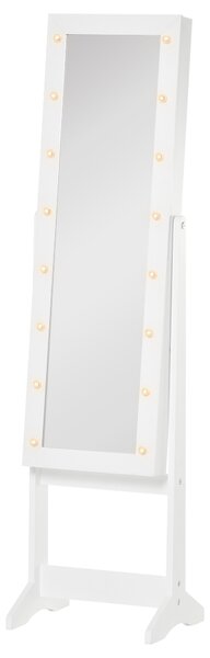 HOMCOM Free Standing LED Mirrored Jewelry Cabinet Armoire Floor Organiser W/ 3 Angle Adjustable For Rings Earrings Bracelets Cosmetics White