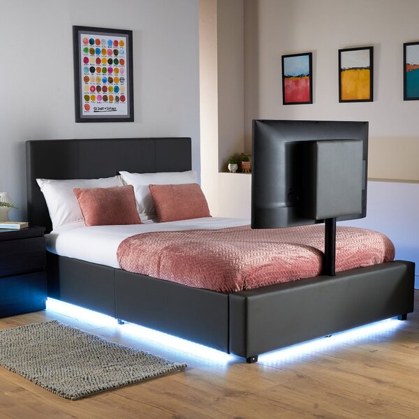XR Living Ava TV Bed with LED Lights and TV Mount Grey