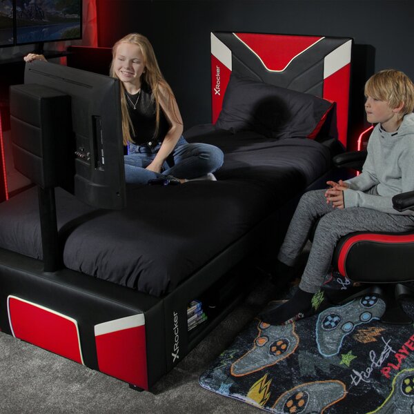 X Rocker Cerberus Twist TV Single Gaming Bed Frame Red