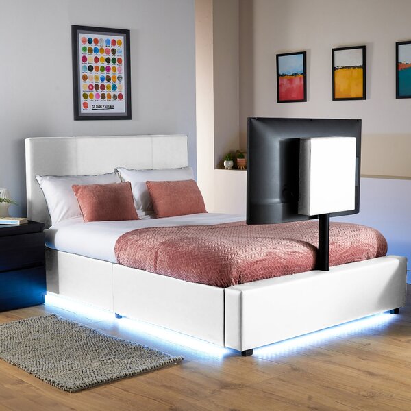 XR Living Ava TV Bed with LED Lights and TV Mount White