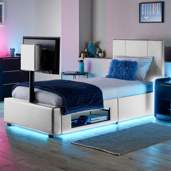 XR Living Ava TV Bed with LED Lights and TV Mount White