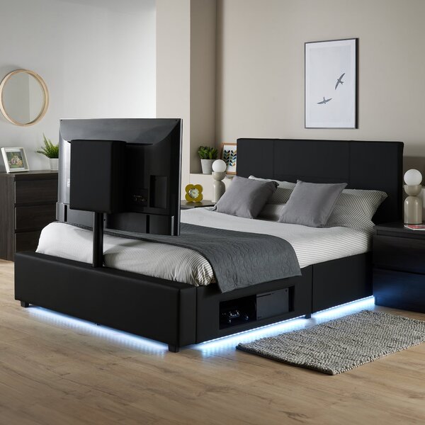 X Rocker Living Ava TV Bed with LED Lights and TV Mount Black
