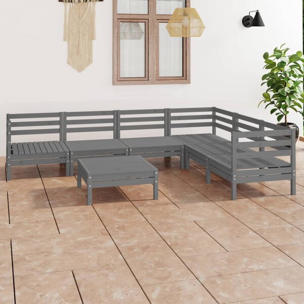 7 Piece Garden Lounge Set Solid Wood Pine Grey