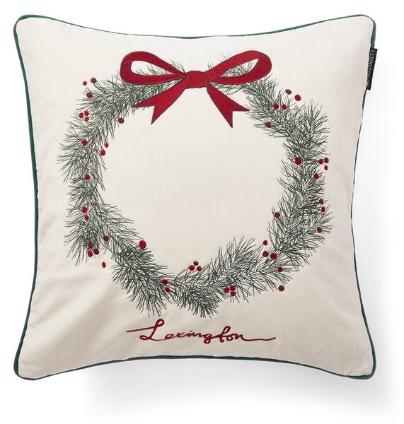 Lexington Pine wreath velvet cushion cover 50x50 cm White