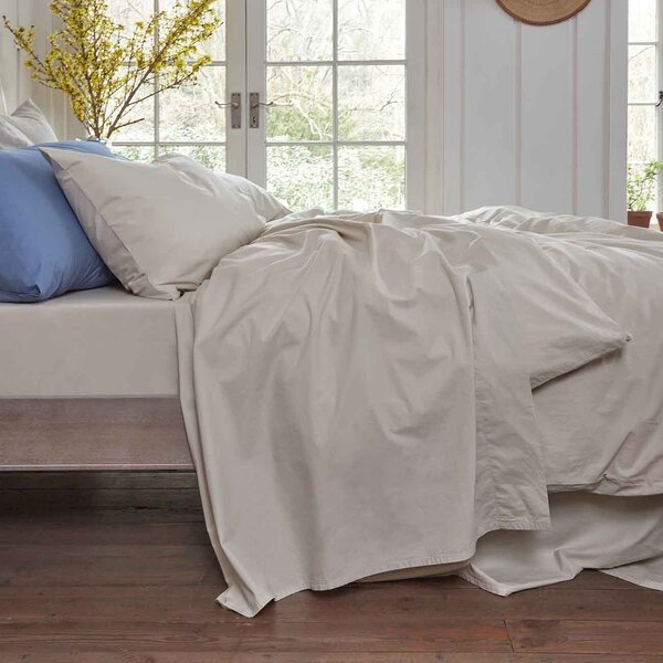 Piglet Parchment Washed Cotton Percale Flat Sheet Size King