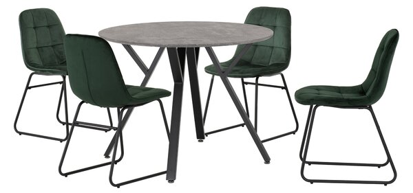 Athens Round Concrete Effect Dining Table with 4 Lukas Green Dining Chairs Emerald Green