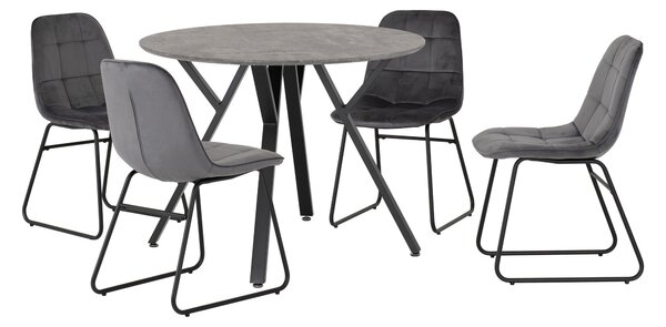 Athens Round Concrete Effect Dining Table with 4 Lukas Grey Dining Chairs Grey