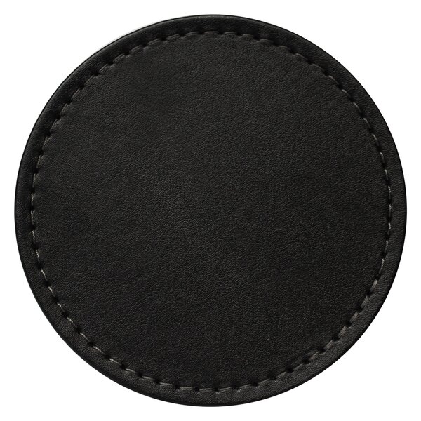 Set of 4 Black & Grey Faux Leather Reversible Round Coasters Black