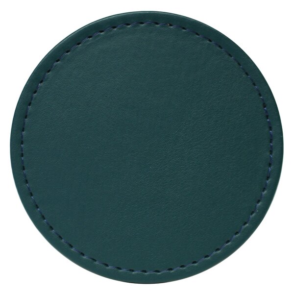 Set of 4 Peacock & Navy Faux Leather Reversible Round Coasters Green