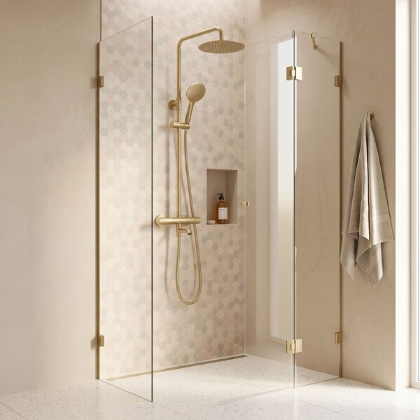 Thermostatic shower system Rea Lungo Diamond Gold Brush