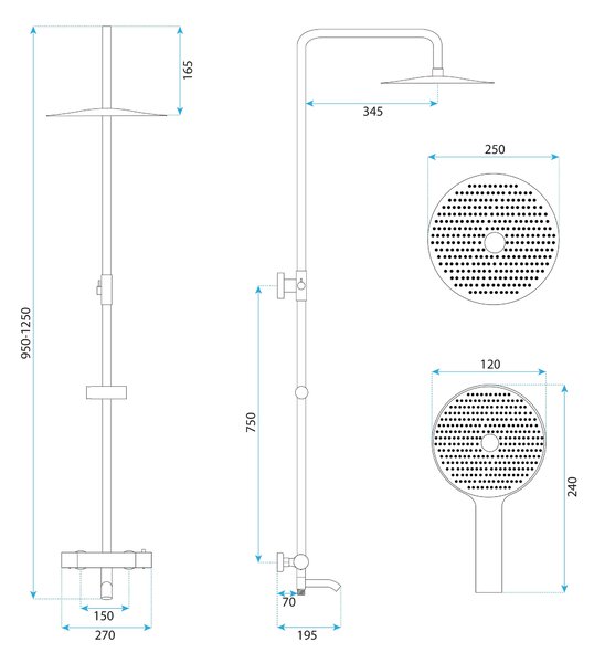 Thermostatic shower system Rea Lungo Diamond Gold Brush