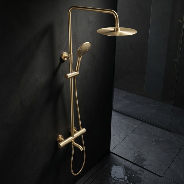 Thermostatic shower system Rea Lungo Diamond Gold Brush