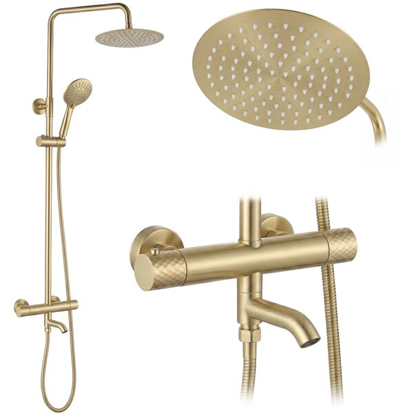 Thermostatic shower system Rea Lungo Diamond Gold Brush