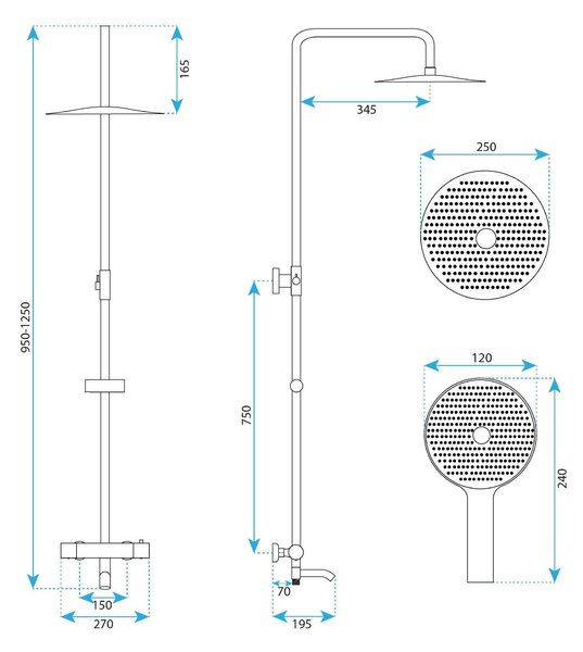 Thermostatic shower system Rea Lungo Diamond Copper Brush