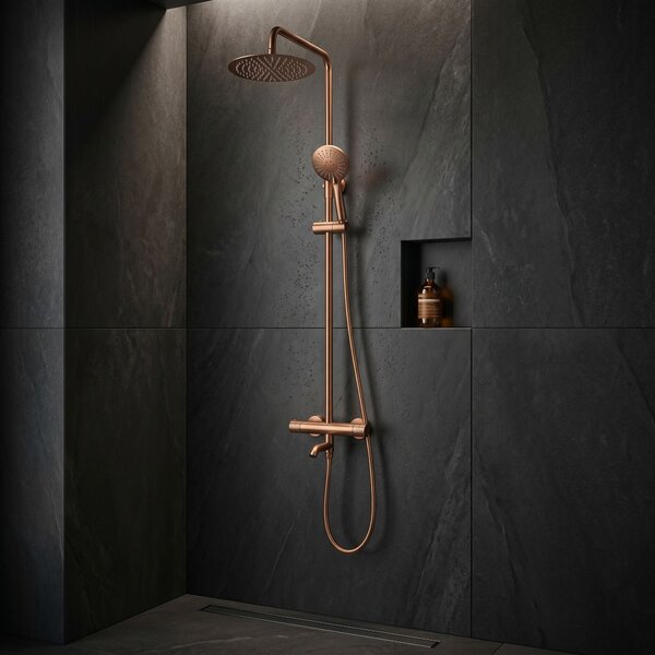 Thermostatic shower system Rea Lungo Diamond Copper Brush