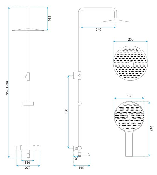 Thermostatic shower system Rea Lungo Diamond Copper Brush
