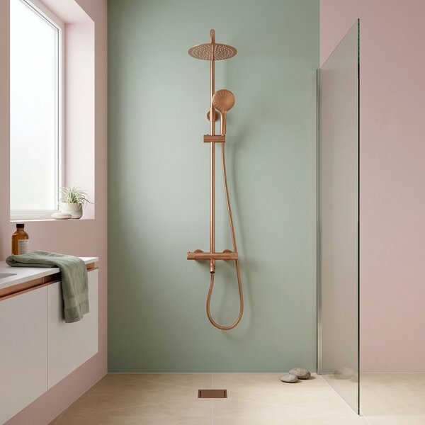 Thermostatic shower system Rea Lungo Diamond Copper Brush