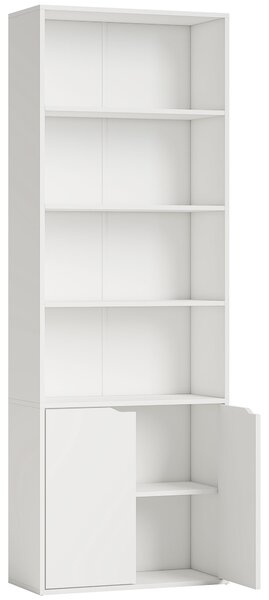 HOMCOM 2 Door 4 Shelves Tall Bookcase Modern Storage Cupboard Display Unit for Living Room Study Bedroom Home Office Furniture White Aosom UK