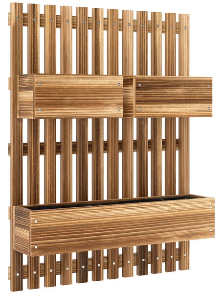 Outsunny Wall-mounted Wooden Garden Planters with Trellis, Drainage Holes and 3 Planter Boxes for Patio, Carbonised