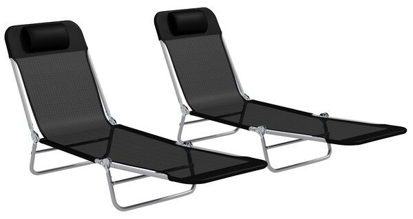 Outsunny Set of Two Steel Frame Sun Loungers, with Reclining Backs - Black