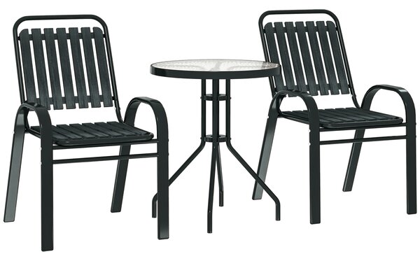 Outsunny 3 Pieces Patio Bistro Set with Stackable Chairs, Tempered Glass Table, for Outdoor, Balcony, Patio, Garden Charcoal Grey