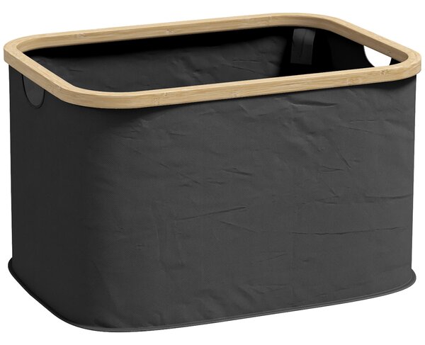 HOMCOM 36L Foldable Laundry Basket, with Bamboo Top - Black Aosom UK