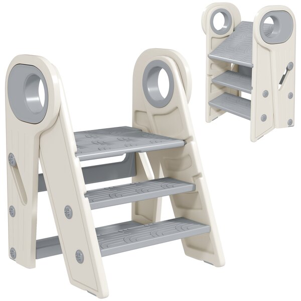 AIYAPLAY Foldable & Adjustable Toddler Tower with Handle, Non-Slip, Grey Aosom UK