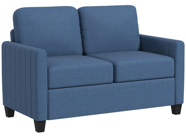 HOMCOM 2 Seater Sofa, Channel Tufted Modern Fabric Couch, Comfy Upholstered Loveseat with Spring Cushion, Back Pillow, Blue Aosom UK