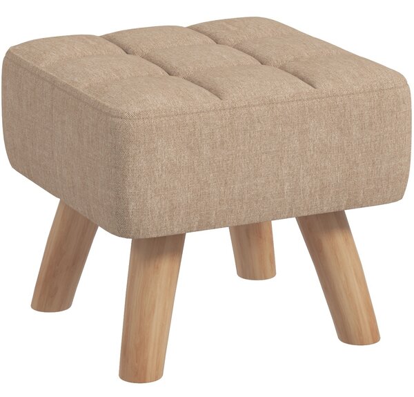 HOMCOM Modern Tufted Footstool, Fabric Foot Stool with Rubber Wood Legs, Padded Seat, for Living Room, Bedroom, Entryway, Light Brown Aosom UK