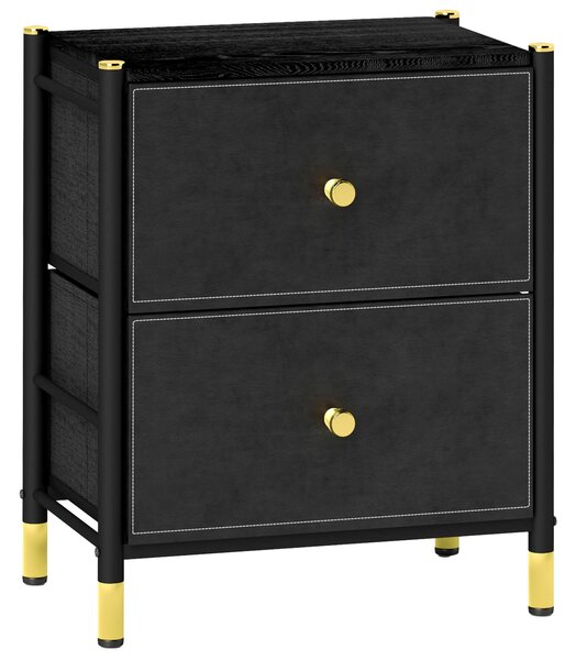 HOMCOM Bedside Table, PU Leather Side Table with 2 Drawers, Bedside Cabinet with Steel Legs for Bedroom, Living Room, Black Aosom UK