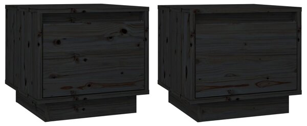 Bedside Cabinets 2 pcs Black 35x34x32 cm Solid Wood Pine