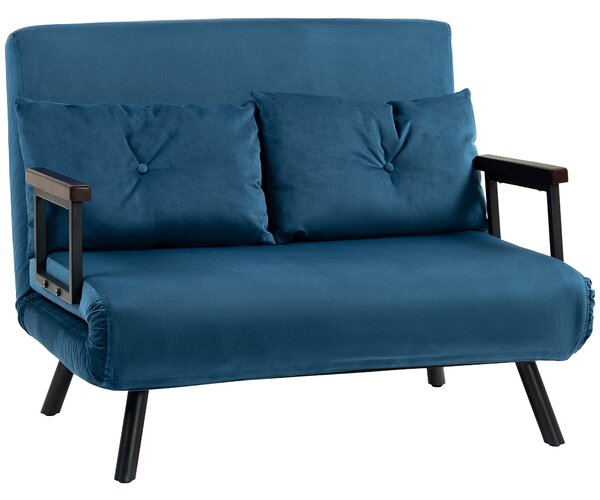 HOMCOM Click Clack Sofa Bed, Convertible 2 Seater Sofa Couch with 2 Cushions, for Living Room, Bedroom, Navy Blue