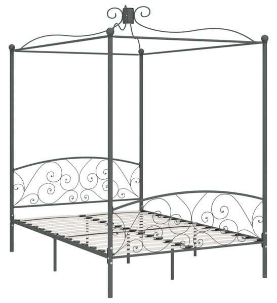 284483 Canopy Bed Frame without Mattress Grey Metal 140x200 cm