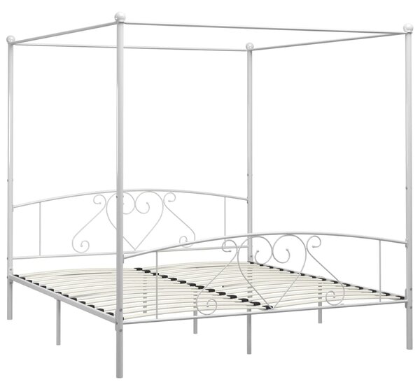 284432 Canopy Bed Frame without Mattress White Metal 200x200 cm