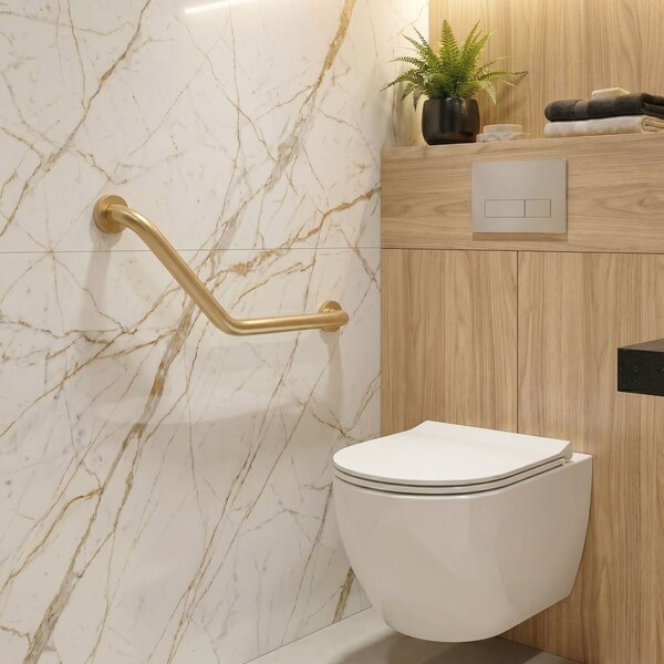 Bathroom angled grab bar BRUSH GOLD