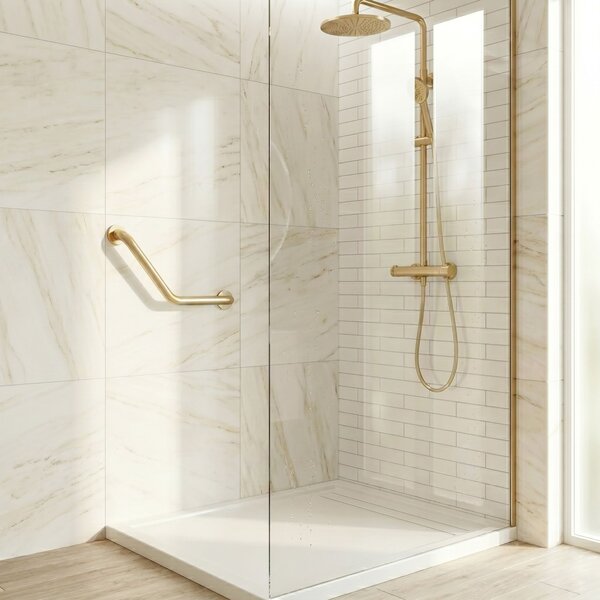 Bathroom angled grab bar BRUSH GOLD