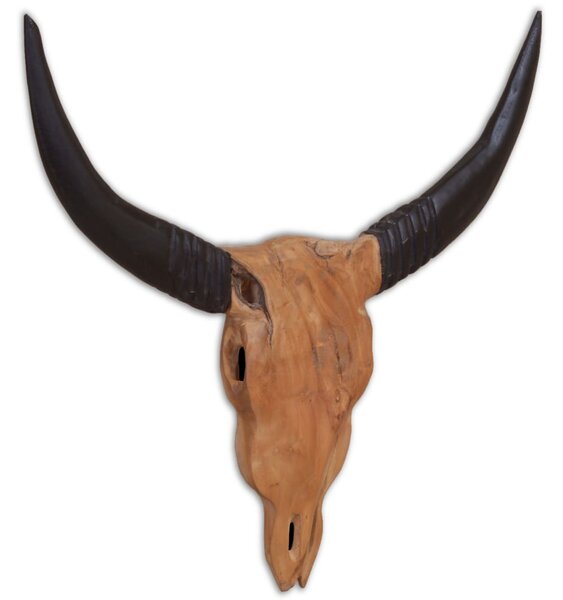 Wall-Mounted Bull Skull Sculpture Teak 69x6x60 cm