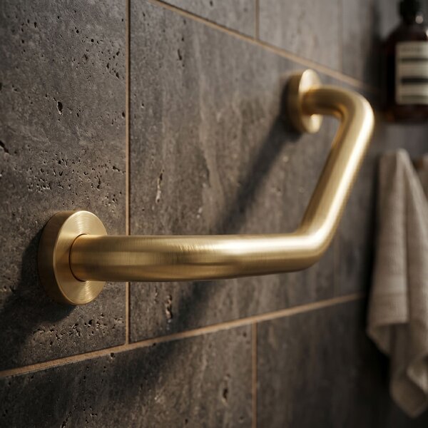 Bathroom angled grab bar BRUSH GOLD