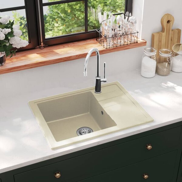 Kitchen Sink with Overflow Hole Oval Beige Granite