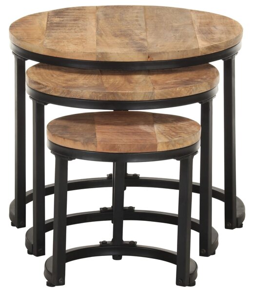 Side Tables 3 pcs Rough Mango Wood