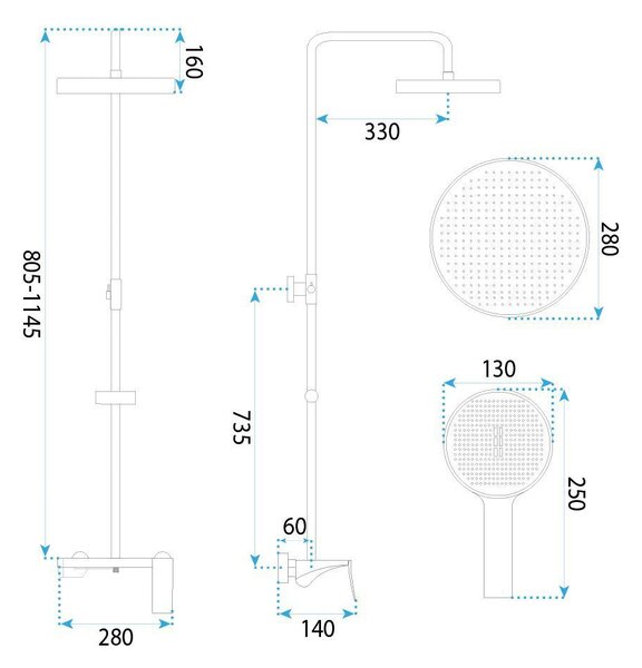 Shower set Rea Vision Brush Gold