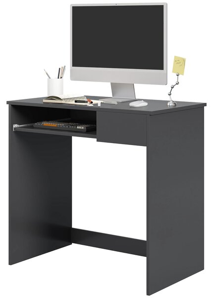 HOMCOM Compact Computer Desk with Keyboard Tray and Drawer, Study Desk, Writing Desk for Home Office, Grey